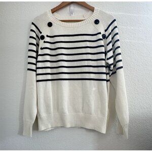 Vivance Sweater Womens Medium Striped Nautical Pullover Crewneck Buttons Coastal